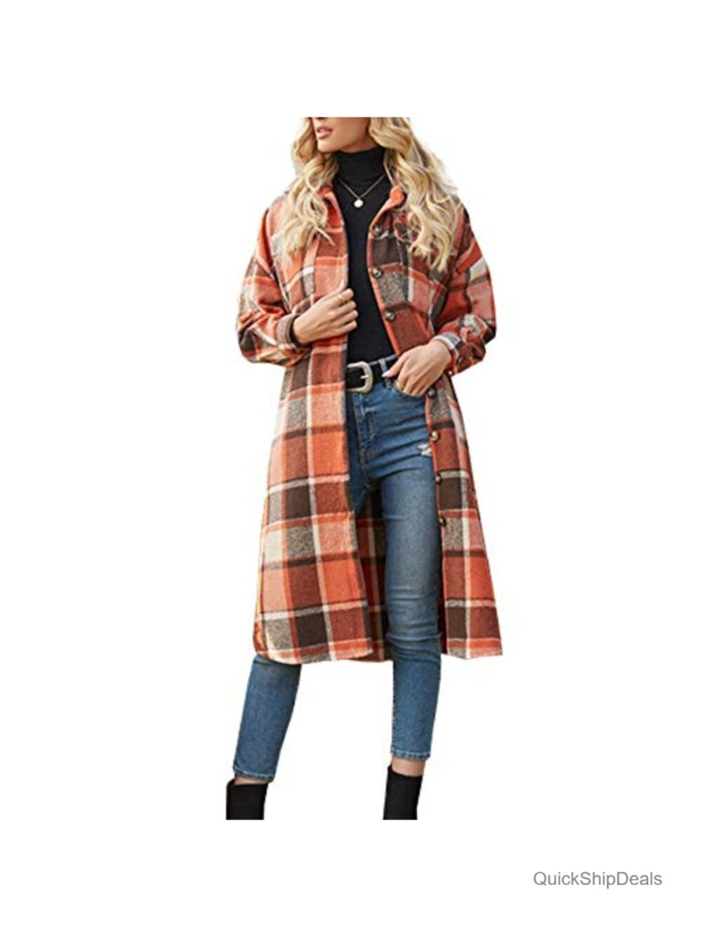 Women's Plaid Wool Blend Shirt Jacket Button Down Long Sleeve Casual Shacket